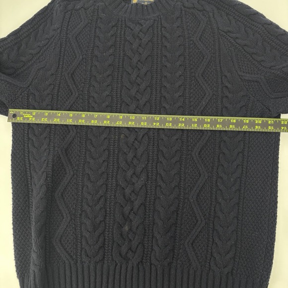 Brooks Brothers Saxon Cable Knit Sweater 100% Wool Men's Size Medium Navy Blue - Picture 4 of 7